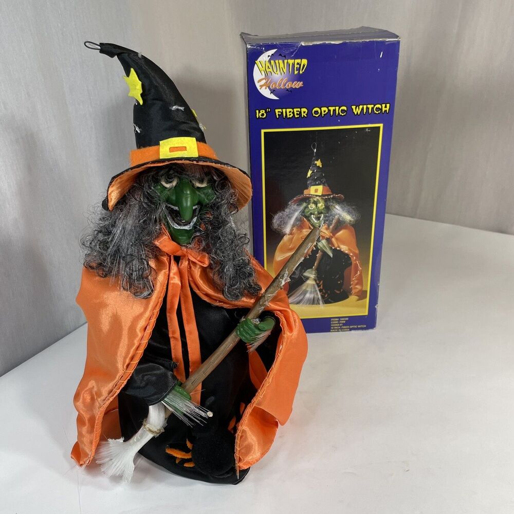 Vtg Haunted Halloween Decoration Fiber Optic Witch 18" 5 Different Colors Wicked